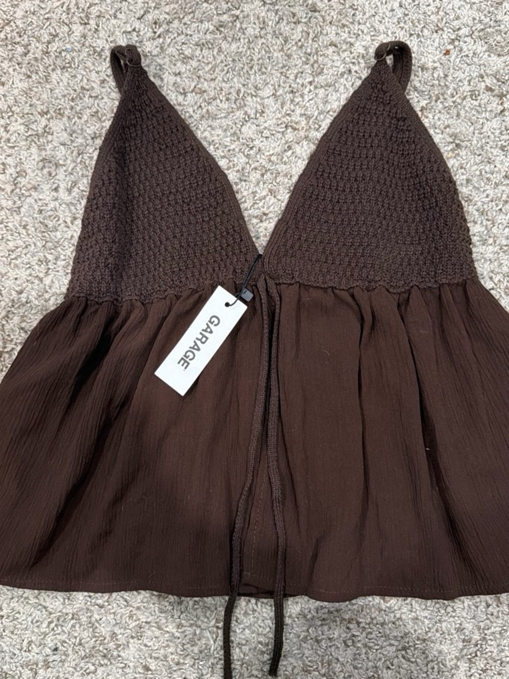 Garage Brown Crochet Mixed Media Babydoll Tank Top NWT